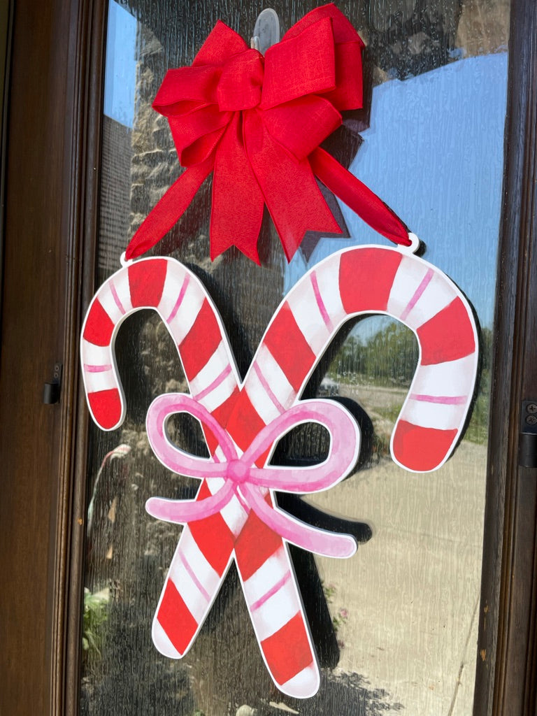 Pink Bow Candy Canes Door Sign