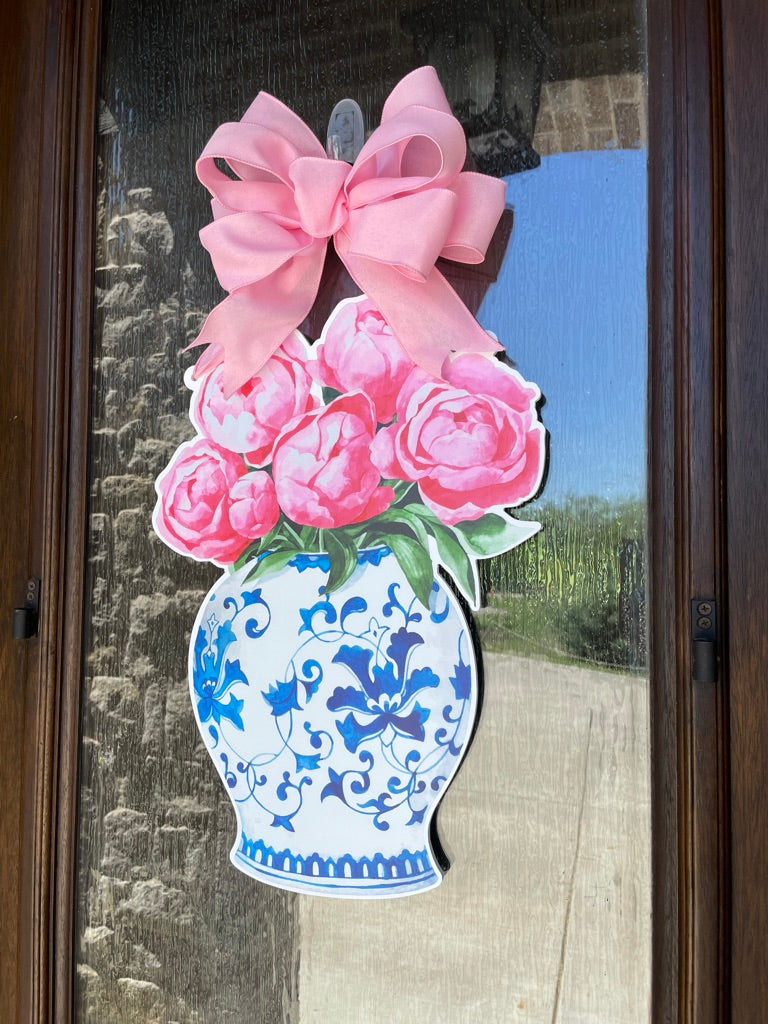 Pink Peonies Door Sign