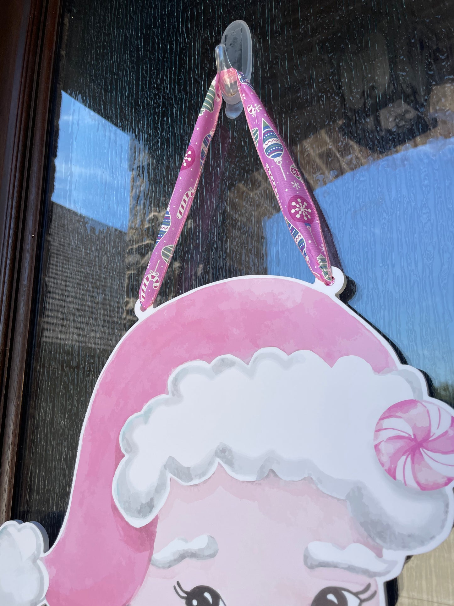 Hanging Ribbon Only- Pink and Jolly Santa Door Sign