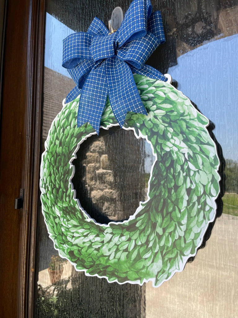 LIMITED EDITION: Blue & White Evergreen Wreath Door Sign