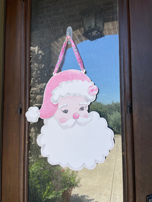 Hanging Ribbon Only- Pink and Jolly Santa Door Sign