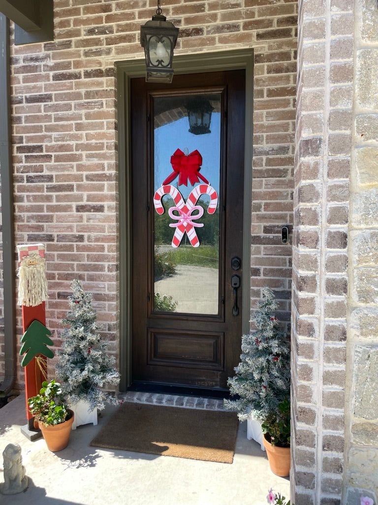 Pink Bow Candy Canes Door Sign