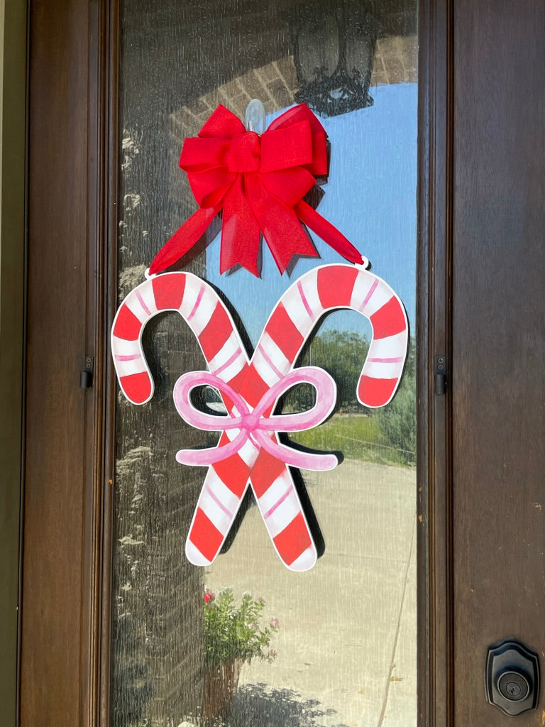 Pink Bow Candy Canes Door Sign